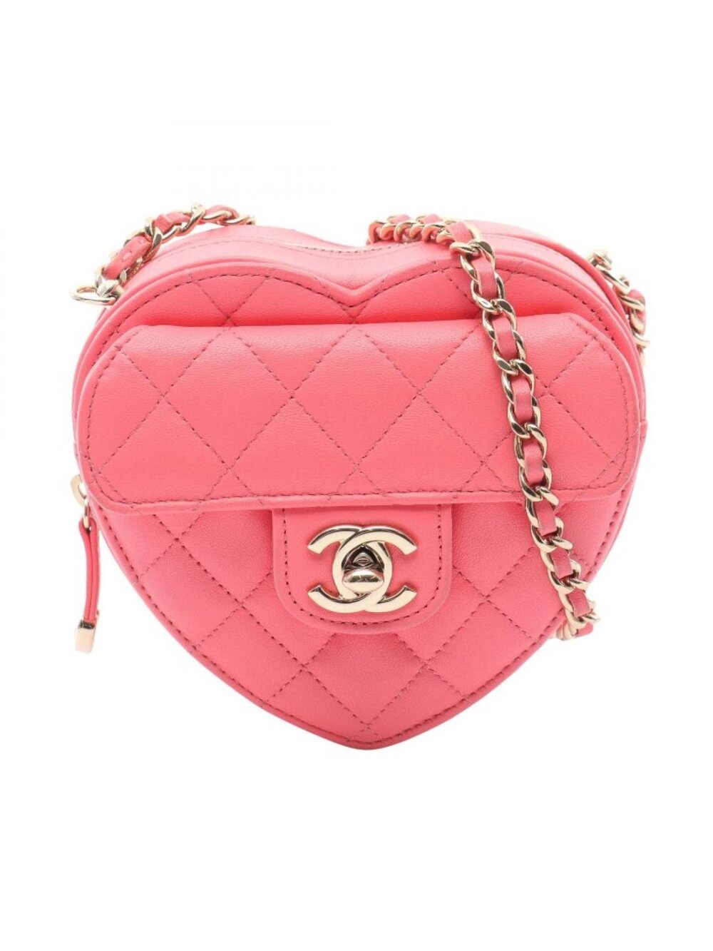 Chanel Shoulder Bag Heart Chain Clutch Quilted Pink Lambskin Mini